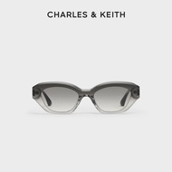 CHARLES&KEITH Sunglasses สินค้าใหม่ CK3-91280550-A แผ่นแฟชั่นกรอบแคบแมวตาแว่นตากันแดด Grey 14.8*4.5 