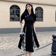 Muse Cheongsam Patchwork Dress Female Summer Temperament Retro Long Skirt Niche Design National Wind