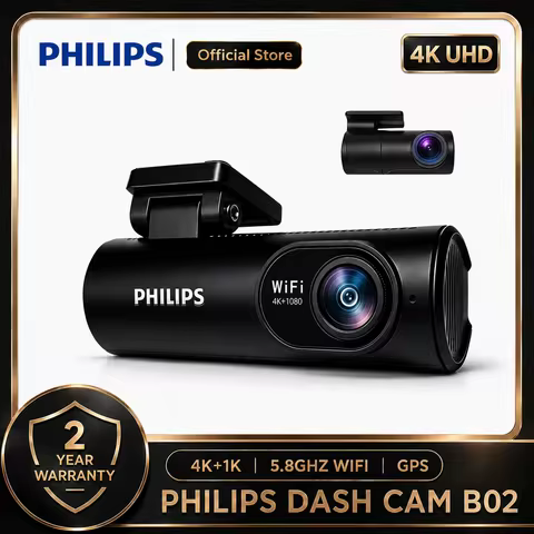 PHILIPS Dash Cam B02 4K+1K HDR Dual Camera Front and Rear 2.4GHz & 5.8GHz WiFi GPS 24H Parking Monit