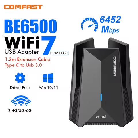 Comfast 6500Mbps Wifi 7 USB Adapter 6Ghz/5G/2G Wifi7 USB3.0 Receiver WIFI Antenna Wireless Network C