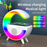 LED Bluetooth Speaker Portable RGB Wireless Charger Clock Multi Functional Ambient Light Cordless Charging BT Speaker