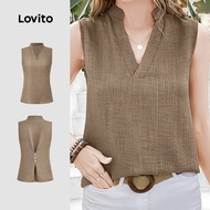 Lovito Casual Top Plicated Button Spring/summer Khaki Top for Women L154ED445 Lovito Tudung Kasual P