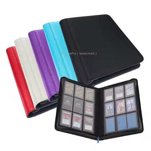 9 Pocket PU Leather Toploader Binder Holds 252 Toploaders 3" X 4" Rigid Card Holder Double Sided Poc