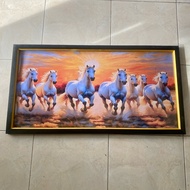 Wall decoration cstak painting picture 7 simple horses plus frame size 100 x 50 cm