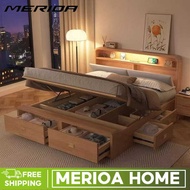 MER Solid Wood Bed Thickened Sturdy Modern 1.335m Drawer High Box 1.8m Double Nordic Style Master Be