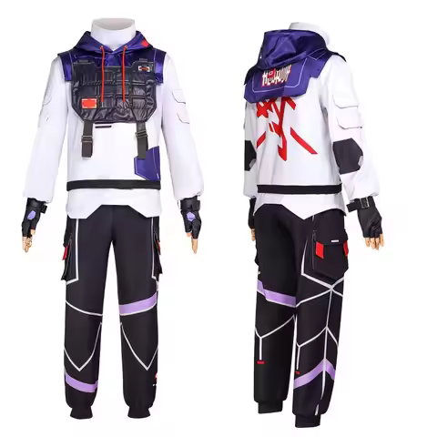 Fantasy ISO Cosplay Costume Game Valorant White Hoodied Top Black Pants Gloves Set Men Combat Unifor