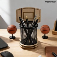 Weststreet Basketball Pen Holder Metal Mesh Cup Desk Organizer Basketball Stand Style Pencil Holder 