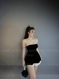 [Voucher 50k Freeship Max 0 đồng toàn quốc] Áo nhung cup ngực ôm eo xòe áo babydoll quần short màu t
