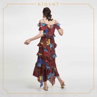 KLOSET Summer Dress With Ruffles Detail (RS20-D010) เดรสสายเดี่ยว ผ้าชีฟองพิมพ์ลาย