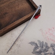 One-word Plain Hairpin Pure Silver Hanfu Pan Hair 999 Hairpin Silver Hairpin Antique Retro Hair Acce