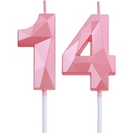 2 inch Pink 14 & 41 Birthday Candles, 3D Diamond Number 14th & 41st Cake Topper for Boys Girls Birth