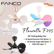 Fanco F295 Ceiling Fan 29" Baby Fan Fleurette 12 Speed Remote Control DC Motor 24W 3 Color Light LED Fan With Light