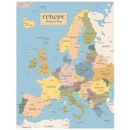 Retro European Map Travel World Political Map City Detailed Map Poster Wall Map Art Wall Decoration Geography Illustration Travel Travel...