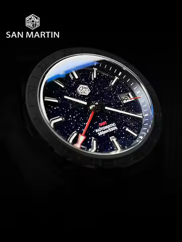 San Martin SN0129 39mm GMT Men Watch Aventurine Gemstone Dial NH34 Automatic Mechanical Sapphire Wat