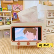 Tissue Box TV Design Office Desk Box Creative TV Appearance with Phone Holder For Home Office