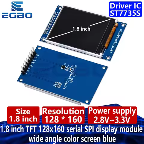1.8 inch TFT 128x160 serial SPI display module wide angle color screen blue