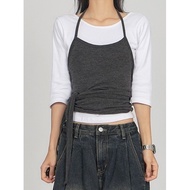 Codibook|Korea Korea EEZEE Dark Gray Neck Layered Vest Top SL019 Sleeveless Round Women's Clothing