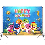 100x150CM Baby Shark Theme Backdrop Happy Birthday Background Colorful Cartoon Banner Kids Birthday Party Decoration Layout