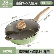 麥飯石平底鑊平底不粘煎炒鍋緑色 28cm(電磁爐通用) 煎牛排/炒菜/加厚材質（包裝隨機）