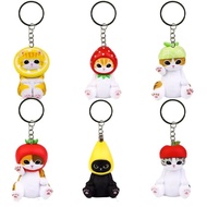 6Pcs/Set 3-4cm Anime Mofusand Shark Cat Key Chain Fruit Series Key Ring Apple Strawberry Pear Hami M