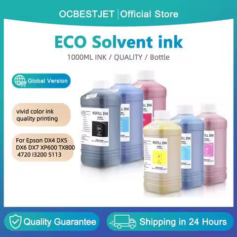1000ML Eco-solvent Ink For Epson DX4/DX5/DX6/DX7/XP600/TX800/4720 Printhead For all Epson Deskjet Pr