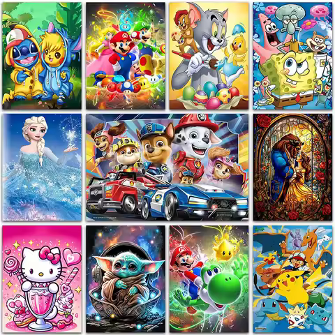 Disney Diamond Painting Pokemon Super Mario Pikachu Hello Kitty Home Decoration Full Square&Round mo