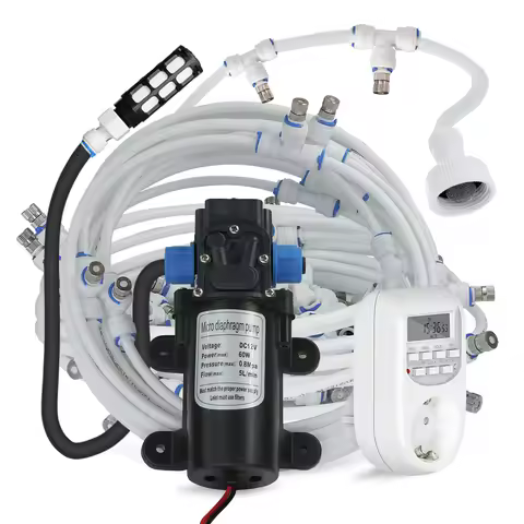 0.7mm Nozzle 60W Self-Priming Pump Mist Spray Kit 4/7mm PE Hose Garden Irrigation Systems for Greenh