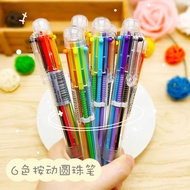 Six-color Ballpoint Pen Handbook Pen Multi-Color Pen Press Ballpoint Pen Color Pen Cute Plastic Tran
