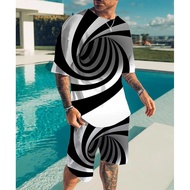 Summer Fashion Vortex 3d Print T-shirts Shorts Sets Men's Tracksuits Oversized Short Sleeve T Shirt 