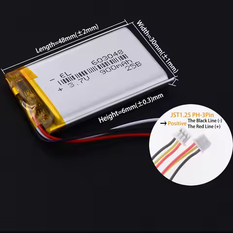 JST1.25mm 3Pin 3.7V 503048 800mAh 303048 403048 603048 703048 803048 903048 103048 123048 Lithium Li