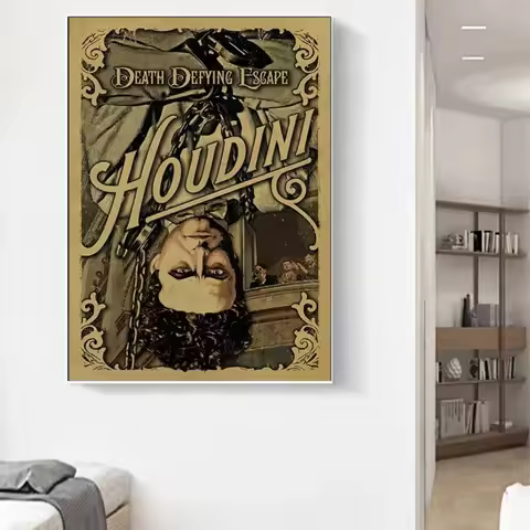 Vintage Harry Houdini Poster Aesthetic Magic Escape Death Defying Goth Canvas Painting Home Decor Fo