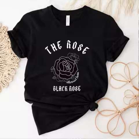 Retro The Rose Kpop Shirts Kpop Concert Shirt K-pop Tees Korean Rock Tops Y2k Top Black Rose Gift Un