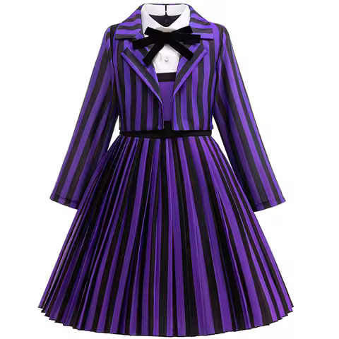 Movie Enid Cosplay Costume Girls Purple Striped Princess Dress for Halloween Carnival Birthday Party