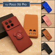 Xiaomi Poco X6 Pro Simple Bear Stand Ring I-Ring Back Case TPU Soft Cover Casing Colorful Mobile Hou