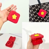 Spinning box Red flag with yellow star and smiley face - shortened wired headphones/earpods/ear earp