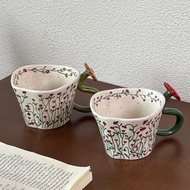 [Hot Sale] Retro Home Office Ceramic Water Cup High-value Afternoon Tea Coffee Cup Ceramic Mug Flowe