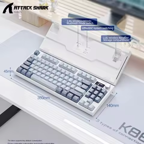 Attack Shark K86 Wireless Mechanical Keyboard, TFT Display, Metal Knob,RGB Backlit, Hot-Swappable, B