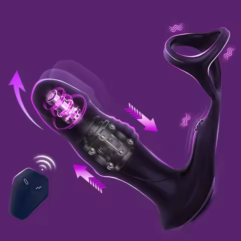 9 Wiggling Swaying Vibrating Anal Vibrator with Cock Ring Thrusting Prostate Massager 3 Powerful Mot