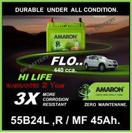 AMARON - Hi Life / 55B24L,R ,MF 45Ah.  พร้อมใช้  ไม่ต้องเติมน้ำ /สำหรับเก๋ง <1800cc.