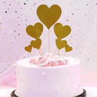 OH- Birthday Decoration Set of 7 heart-shaped glitter birthday cake toppers 21Cm high, cake decorati