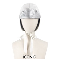 iCONiC SILVER GLITTER CAP #6727 หมวก แฟชั่น ทรงนักบิน สีขาว กากเพชร หมวกนักบิน หมวกว่ายน้ำ หมวกคุลมผ