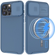 [Woo Fashion Case] เคสโทรศัพท์ PC แบบแข็งป้องกันเลนส์กล้องสไลด์สำหรับ iPhone 11 12 13 14 Pro Magsafe ที่ครอบหลังชาร์จไร้สายแม่เหล็ก
