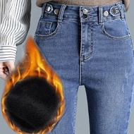 全城熱賣 - 高腰彈力牛仔褲雙排扣小腳褲【淺藍色(加絨)】【26-32碼】(下單後請聯絡客服確認發貨尺碼)