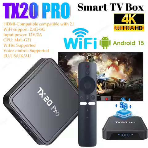 TX20PRO Android 15.0 Smart TV Box Allwinner H313 Quad Core 4K HD Media Player Dual WIFI BT5.2 Set To