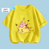 Ready Stock COD Girl Kids Shirt Boy Tshirt Girl Tshirt Pikachu Riding Pikachu Cotton Top Premium Car