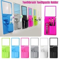 屯京 - [綠色] 矽膠牙刷架 無痕自黏免釘浴室牙刷架 牙刷置物架 牙膏架連鏡子 [平行進口]