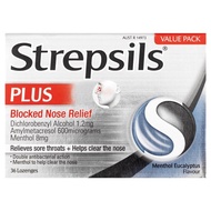 Strepsils Plus Blocked Nose Relief Throat Lozenges Menthol Eucalyptus