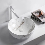 Chậu lavabo rửa mặt tròn đặt bàn nhập khẩu màu Vân đá nghệ thuật chậu rửa mặt bằng sứ in vân giả đá