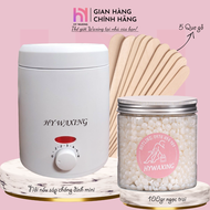 [CHE TÊN] Combo Nồi Nấu Sáp Wax Lông Chống Dính Mini 200ml + 100gr Sáp Premium HY WAXING Tặng Que
