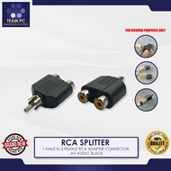 RCA SPLITTER, 1 MALE to 2 FEMALE RCA ADAPTER CONNECTOR, AV AUDIO, BLACK